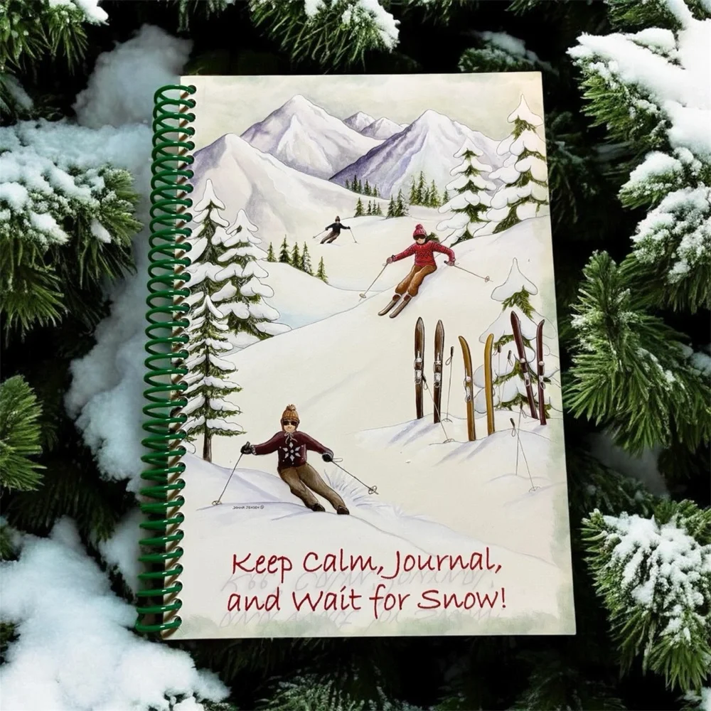 6 x 9” 200-page, spiral-bound journal with Skiing themed artwork, made in USA